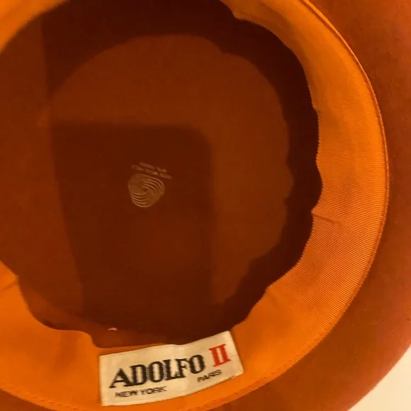 Adolfo Orange 💯 wool felt  Hat with Floral and Leaf Accents Derby style hat - Picture 6 of 12